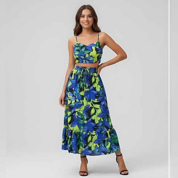 Bahama Tropical Print Cami Top & Ruffle Hem Skirt - Picture 1 of 7